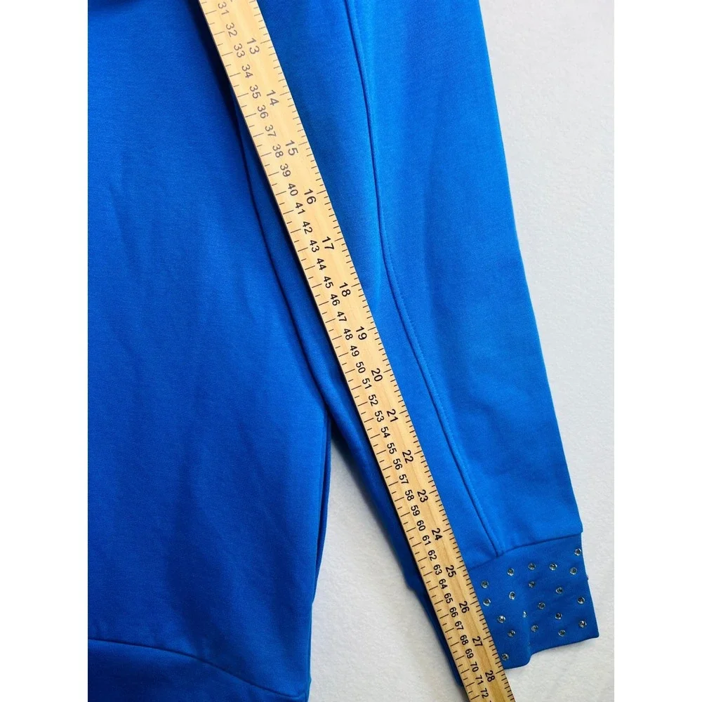 Quacker Factory Royal Blue Rhinestone Zip Up Jacket Mock Neck Sweatshirt XS